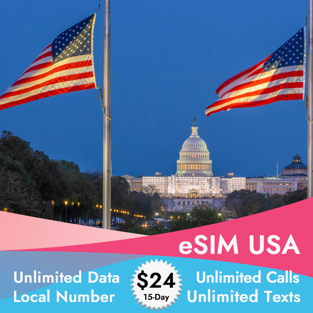 15-Day US eSIM Unlimited Data Local Calls & Texts