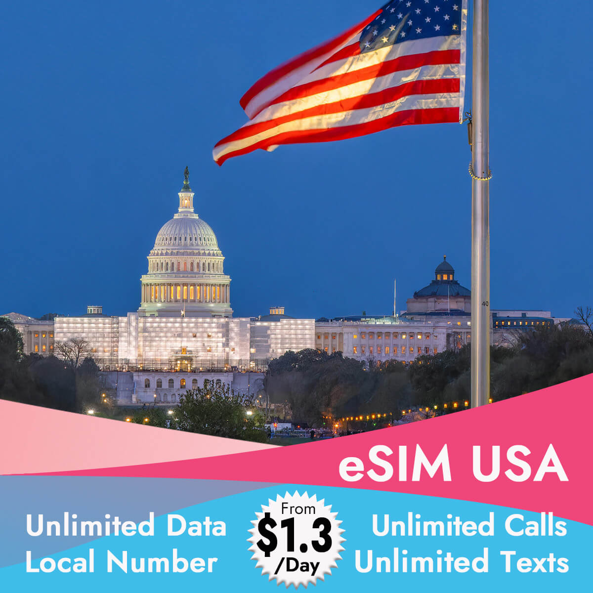 US eSIM Unlimited Data Calls & Texts