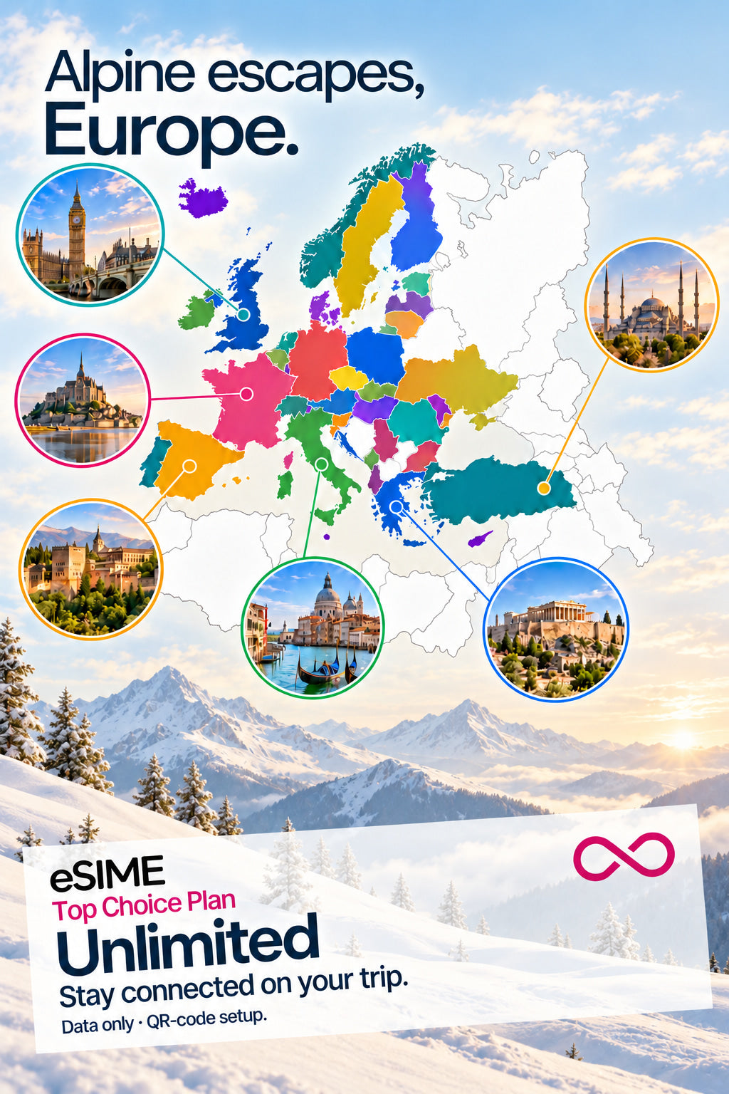 eSIM Unlimited Data in Europe 39 Countries (Includes UK, Switzerland, Turkey & Balkans)