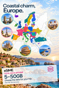 5-50GB Data eSIM Europe 39 Countries: EU 27 + Swiss, UK, Turkey & Balkans