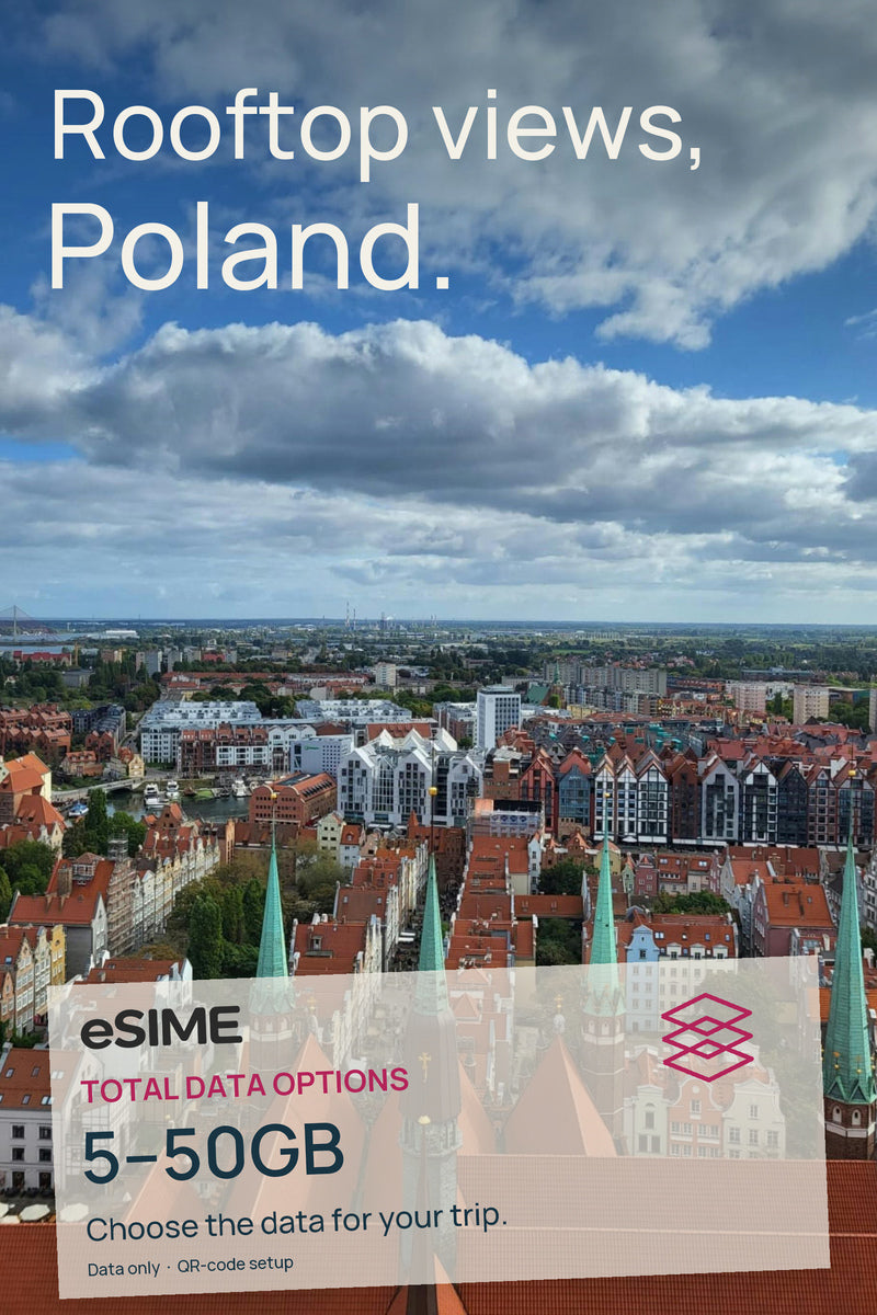 eSIM for Poland with 5GB/10GB/20GB/30GB/50GB Data Total